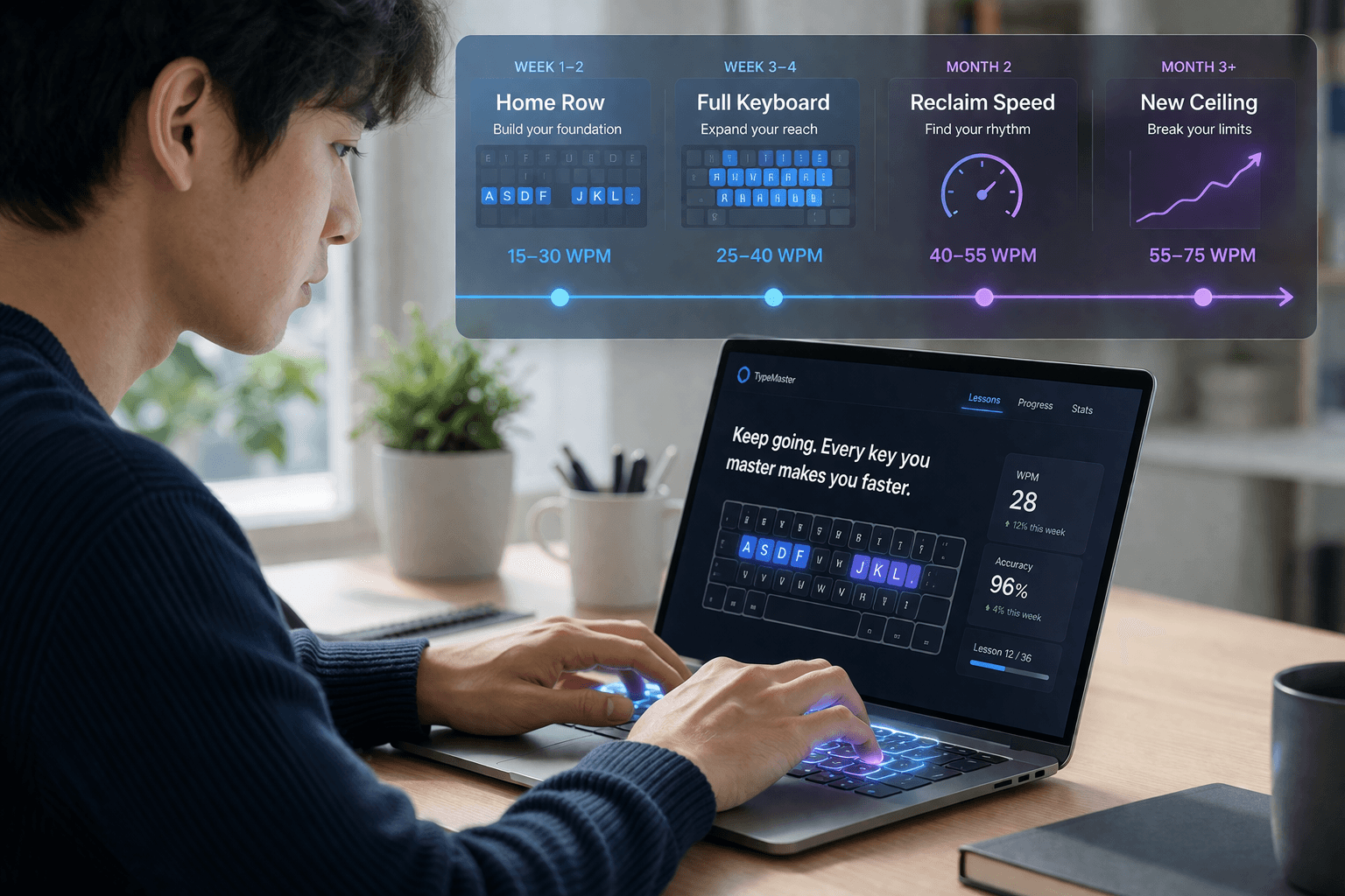 Quanto tempo demora para aprender digitacao ao toque? (Cronograma realista)