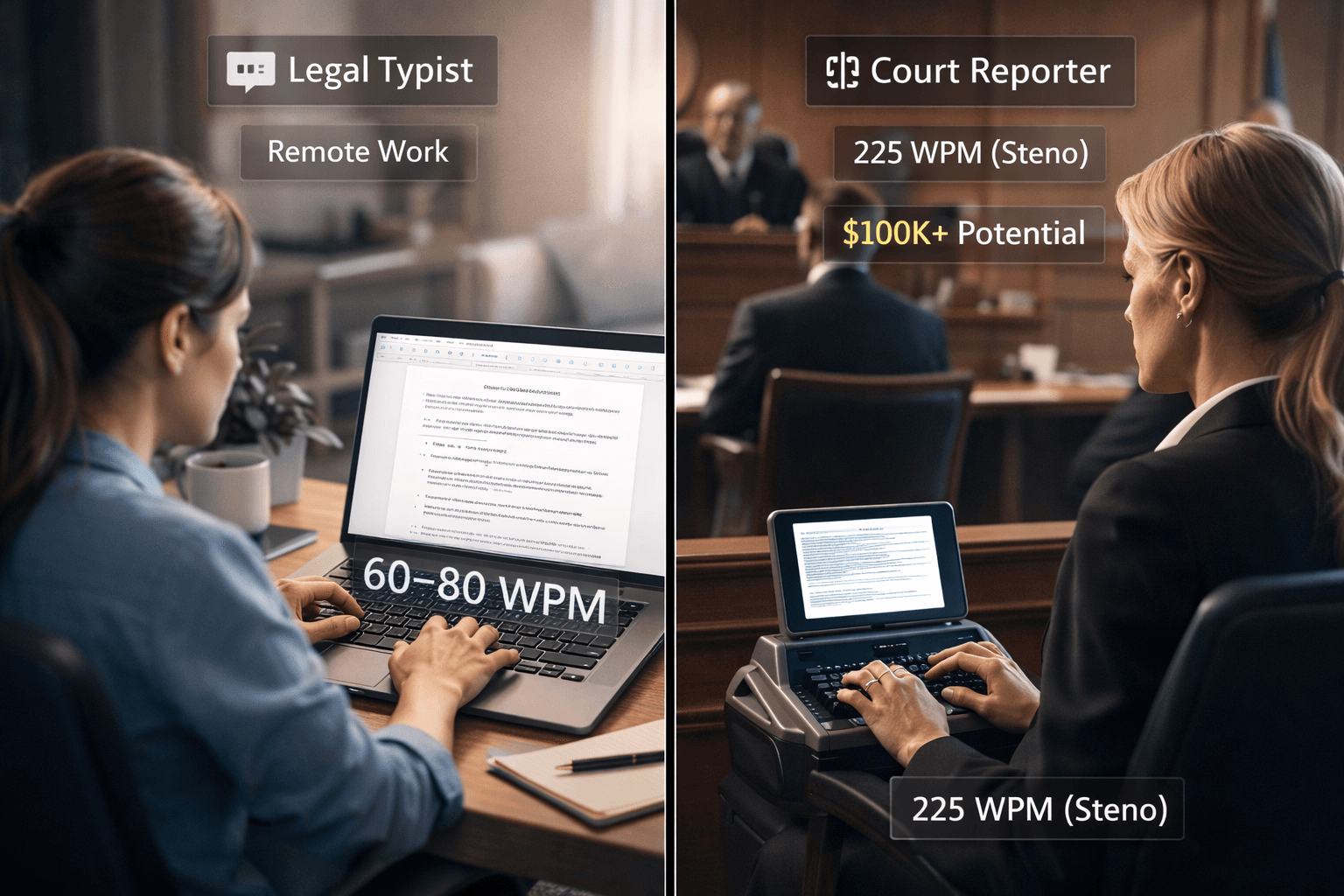 Dactilógrafo jurídico vs taquígrafo judicial: qual carreira paga mais?